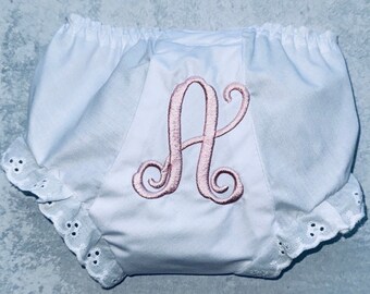 Personalized Diaper Cover, 1 or  3-letter Vine Monogram Embroidered Bloomer,  Double Seat Personalized Bloomer