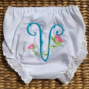 Vintage Floral Monogram Bloomer / Personalized Baby Girl Diaper Cover image 7