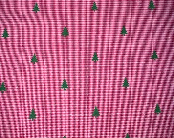 Christmas Trees on Red Micro Check Fabric