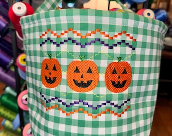 Halloween Treat Bag Embroidered, Gingham and Stripe design, Personalized Candy Basket