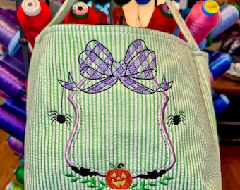 Halloween Treat Bag Embroidered, Gingham and Stripe design, Personalized Candy Basket