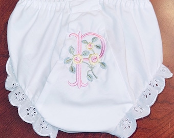 Personalized Gift for Baby, Monogram Floral Bloomer, Initial Little Girl Diaper Cover