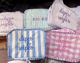 Baby Diaper Pouch, Cute Cosmetic bag, Bridesmaid gifts, Toiletry Bag, Dipes and Wipes