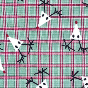 Christmas Reindeer Plaid Fabric: Green & Red 100% Cotton, Fabric Finders, Priced per yard