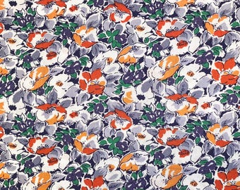 Navy Orange Floral Fabric - Auburn colors
