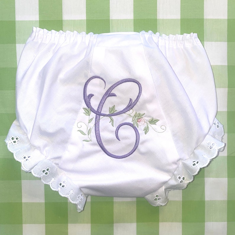 Vintage Floral Monogram Bloomer / Personalized Baby Girl Diaper Cover image 2