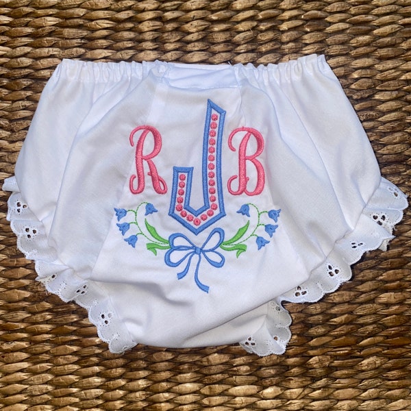 Bluebonnet Monogrammed  Diaper Cover,  Double Seat Personalized Bloomer, Custom colors