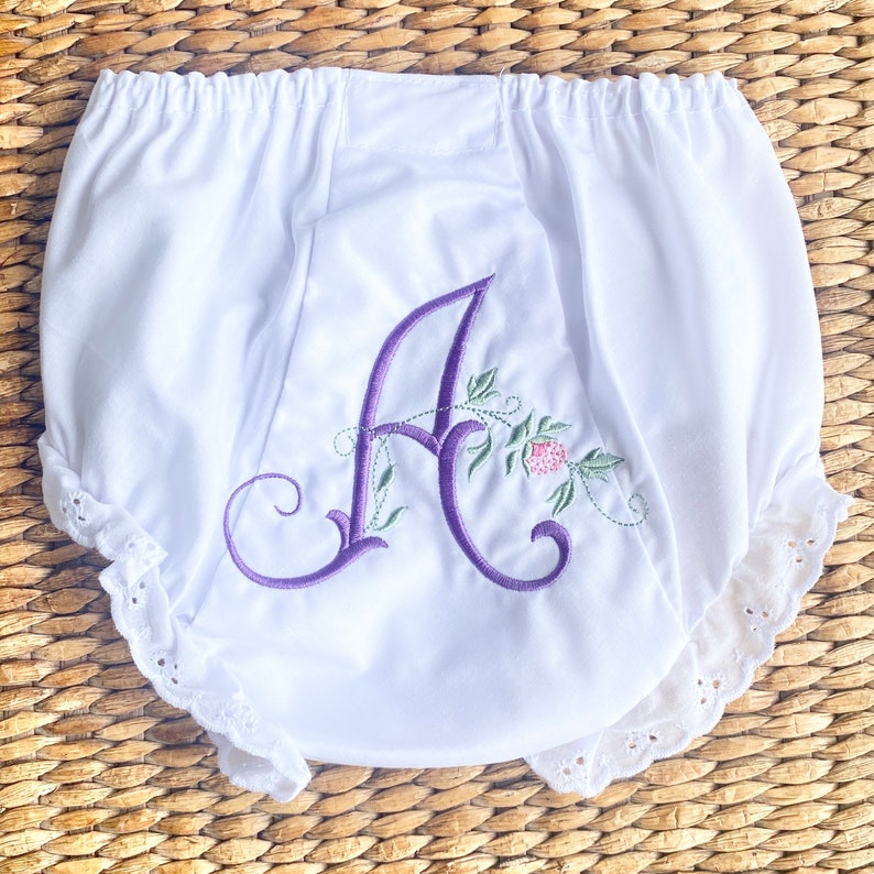 Vintage Floral Monogram Bloomer / Personalized Baby Girl Diaper Cover image 9
