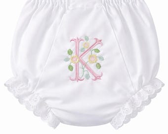 Personalized Gift for Baby, Monogram Floral Bloomer, Initial Little Girl Diaper Cover