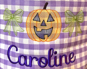 Halloween Treat Bag Embroidered, Gingham and Stripe design, Personalized Candy Basket