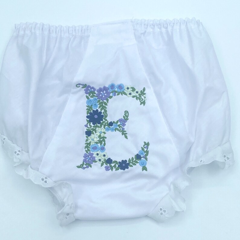 FLOWERS Initial Font Diaper Cover Bloomer Bloomers for Baby Girl Blues