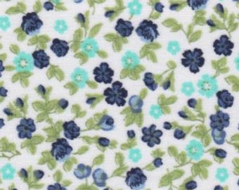 Navy Green and Aqua Floral Fabric