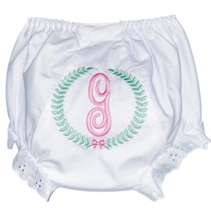 WREATH frame Monogram with Bow Diaper Cover, Custom White Eyelet Bloomer