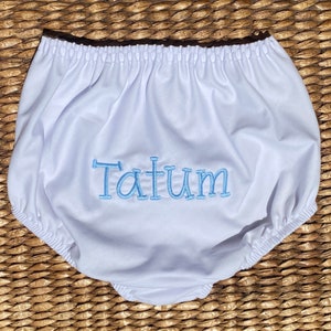 White Baby Bloomer Diaper Cover: Monogram Option