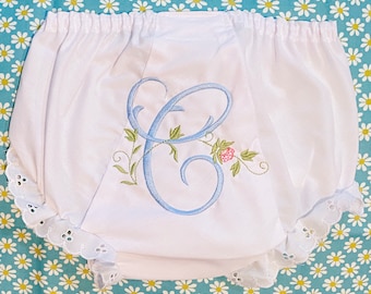 Vintage Floral Monogram Bloomer / Personalized Baby Girl Diaper Cover