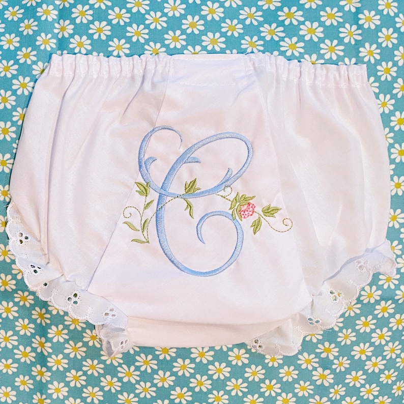 Vintage Floral Monogram Bloomer / Personalized Baby Girl Diaper Cover image 1