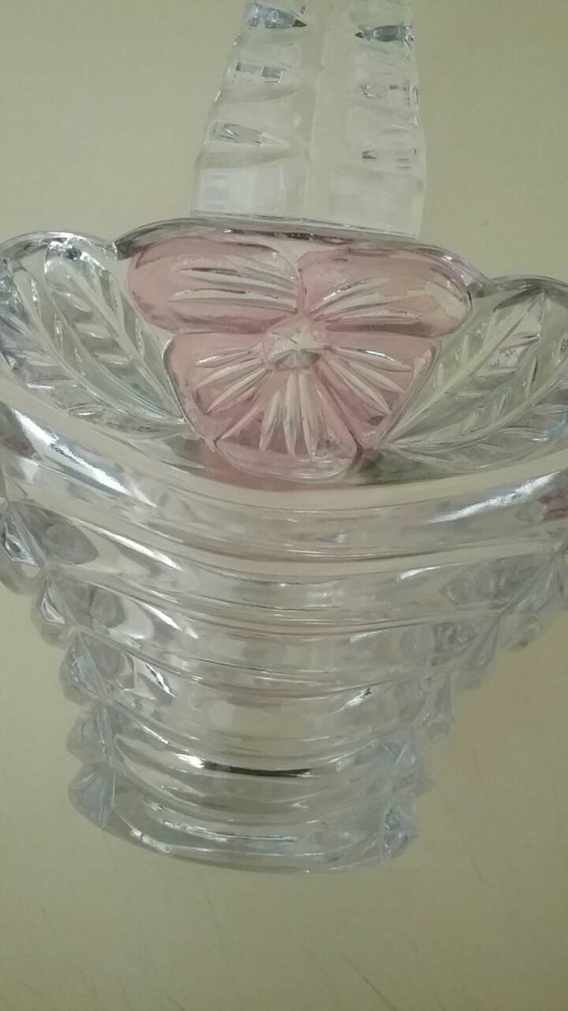 Beautiful Vintage Cut Glass Basket With Pink Flowers With Etsy