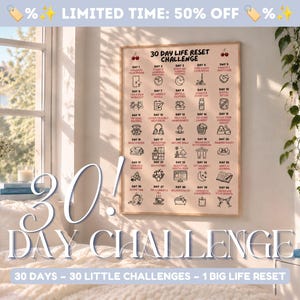 30 Day Life Reset Challenge Printable | Motivation Printable | Journal Prompt | Wall Art Planner Insert