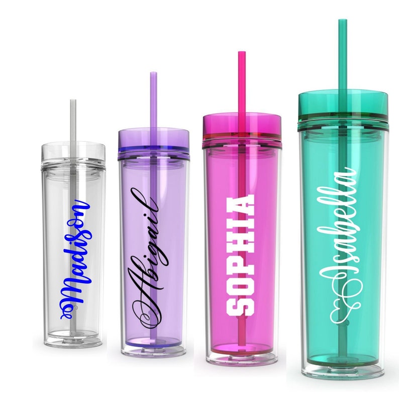 Personalized Skinny Clear Tumbler With Lid and Straw Monogram Etsy