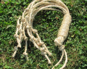 Cat o&#39; Nine Tails Rope Whip: Hand-Tied Sisal Flogger, Plain or Dyed Grip