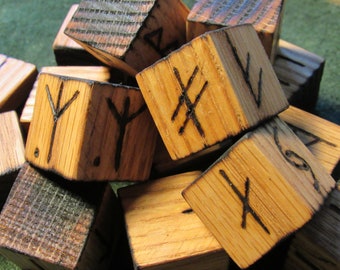 Younger Futhark Rune Variants Dice | Red Oak with Linseed Oil Finish - Great Holiday Gift, Ready to Ship