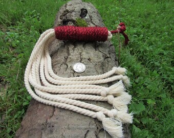 Cotton-Sisal Discipline Rope Whip with Scarlet Grip (scourge): Tool of Initiation, Penance, Spiritual Discipline, Lent |Ready to Ship