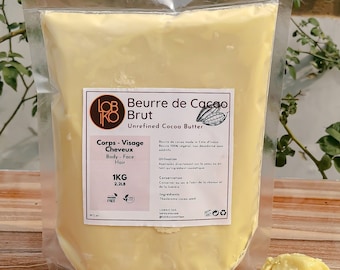 1KG/500G Beurre de cacao brut PREMIUM pur 100% naturel non raffiné - De Côte d'Ivoire - riche en Acides essentiels - Cheveux Corps - Massage