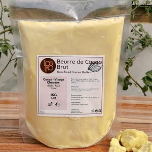 1kg Beurre de cacao brut, pur, 100% naturel, non raffiné - De Côte d'Ivoire - Raw cocoa butter - Non OGM