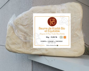 5kg Beurre de karité Bio et équitable EN GROS du Burkina Faso-bulk Organic and Fair trade shea butter-Ivoiry Unrefined, Premium