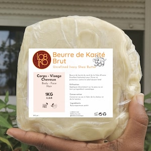 1kg Beurre de karité brut, cru, pur non raffiné 100% naturel Raw african ivoiry shea butter image 5