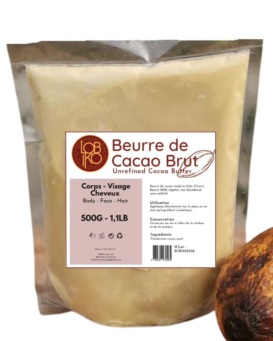 Beurre De Cacao Brut 100% Bio 200g - Origine Côte D'Ivoire - Hydratant Naturel