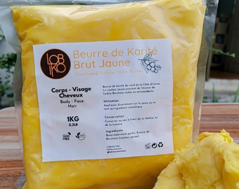 Burro di karitè giallo crudo da 1 kg 100% naturale grezzo non raffinato - Con radici di Borututu - Barretta di burro di karitè giallo crudo - idratante