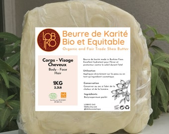 1 kg BIO- und Fair-Trade-Sheabutter aus Burkina Faso – rohe, rohe Butter – Elfenbein BIO- und Fair-Trade-Sheabutter – unraffiniert, Premium