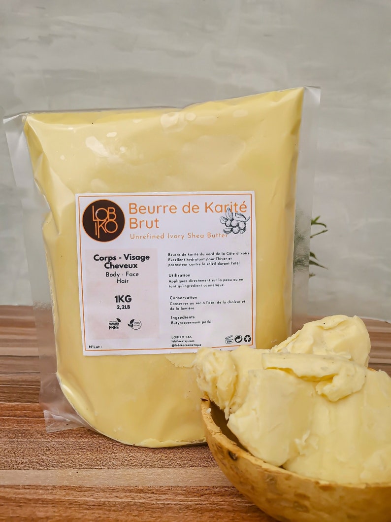 1kg Beurre de karité brut, cru, pur non raffiné 100% naturel Raw african ivoiry shea butter image 1