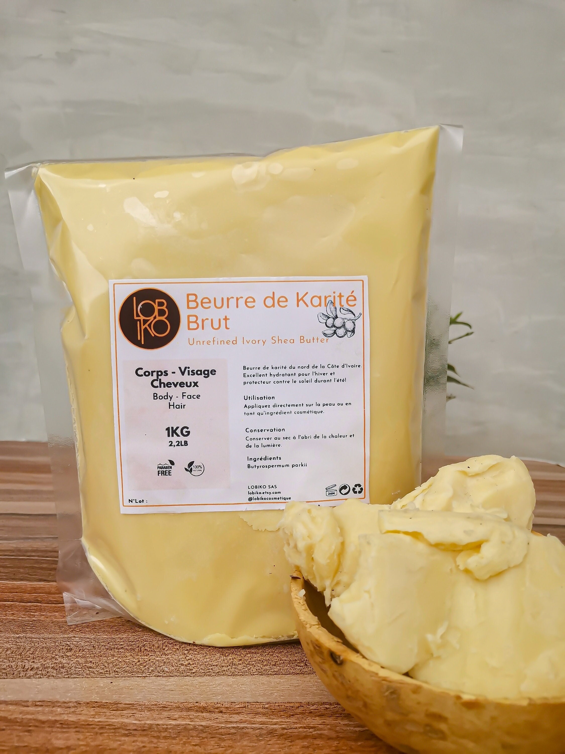1kg Beurre de karité brut, cru, pur non raffiné 100% naturel Raw