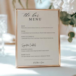 Printable Wedding Bar Menu | Simple and Modern Drink Sign | Editable Canva Template for Elegant Weddings