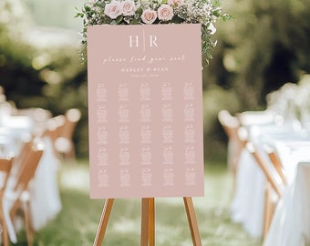 Elegant Monogram Wedding Seating Chart Template (CANVA Instant Download)