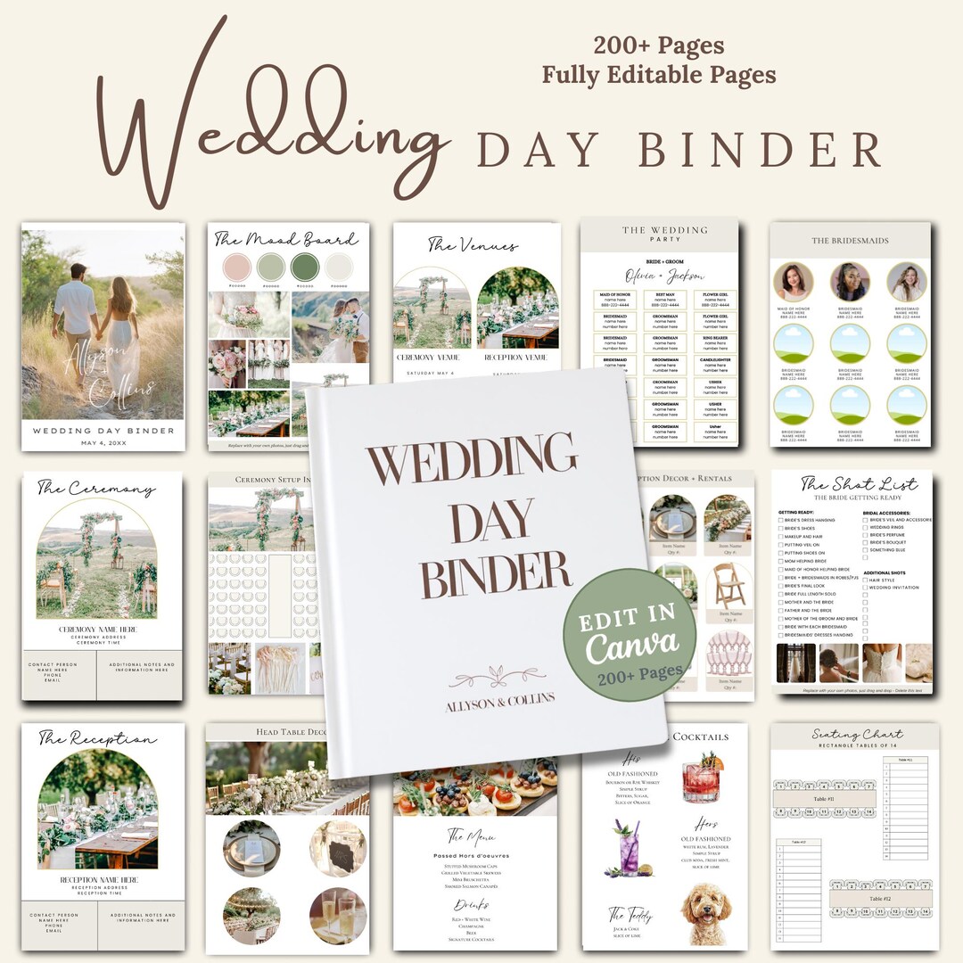 Wedding Day Binder Canva Template Editable Wedding Planner (digital