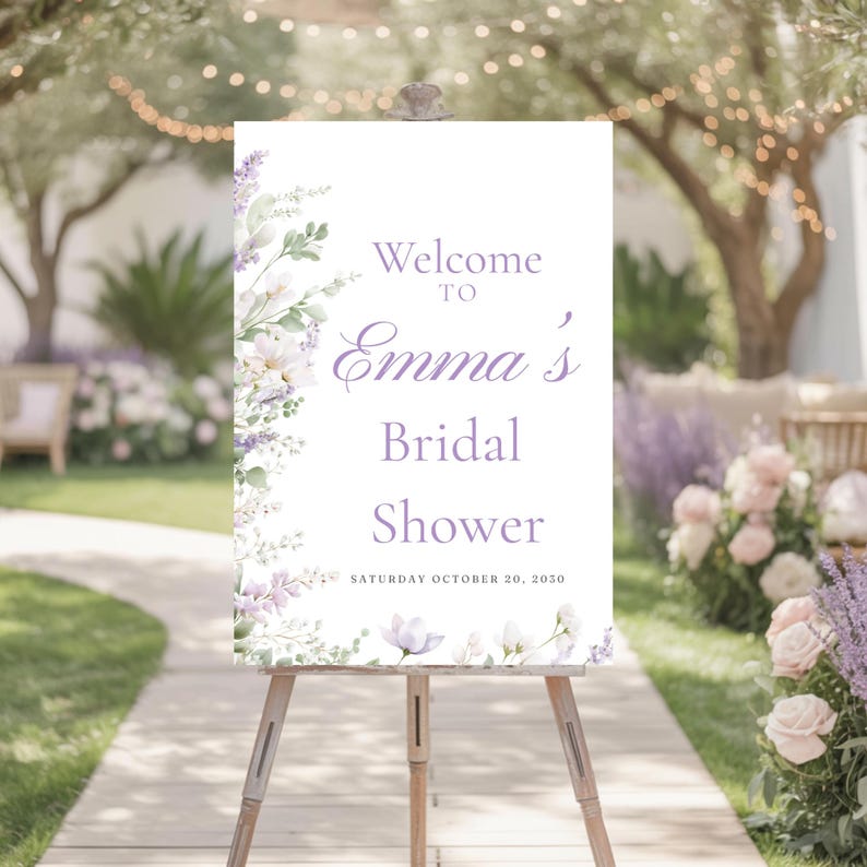 Lavender Bridal Shower Welcome Sign Template, Purple Floral Bridal Sign, Printable Bridal Shower Decor, Elegant Lavender Welcome Poster