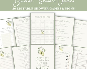 Editable Pear Bridal Shower Games Bundle: Printable Wedding Games (5x7, Digital Download, Canva Template)