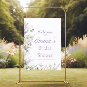 Lavender Bridal Shower Welcome Sign Template, Purple Floral Bridal Sign, Printable Bridal Shower Decor, Elegant Lavender Welcome Poster
