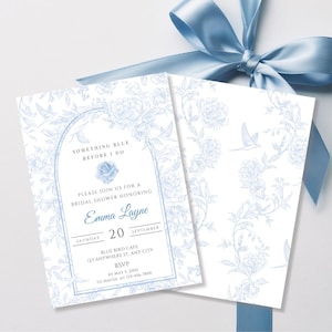 Etwas Blaues Brautduschen-Einladung, französische Blaue Brautparty-Einladung, Chinoiserie-Hochzeitsdusche einladen, blaue Schleifen-Leinwand Vorlage