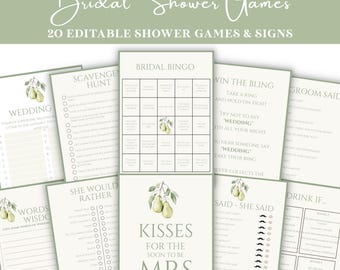 Editable Pear Bridal Shower Games Bundle: Printable Wedding Games (5x7, Digital Download, Canva Template)