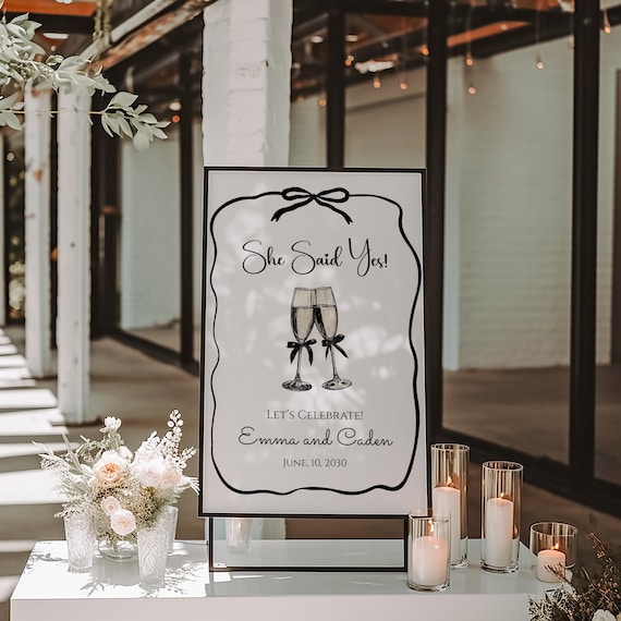Engagement Party Welcome Sign: Minimalist Black and White Template (Digital Download