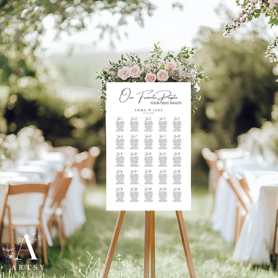 Classic Wedding Seating Chart Template, Elegant Digital Wedding Seating Sign, Printable ...