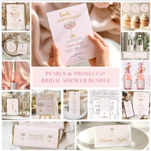 Pearls & Prosecco Bridal Shower Invitation Set: Editable Canva Template (Digital Download)