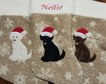 Labrador Retriever Christmas Stocking (several other breeds available) - machine embroidered and appliqued