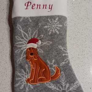 Irish Setter Christmas Stocking (several other breeds available) - machine embroidered and appliqued