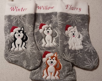 Husky/Malamute/Samoyed Christmas Stocking (several other breeds available) - machine embroidered and appliqued