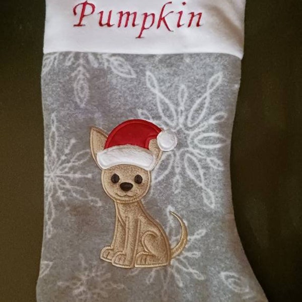 Chihuahua Christmas Stocking (several other breeds available) - machine embroidered and appliqued